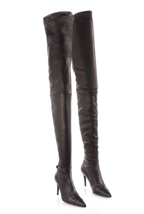 chanel leather thigh high boots|Chanel over the knee boots.